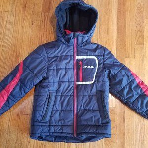 Boys Heavy Winter Jacket Detachable Hood Blue Red FOG by London Fog sz M 10 12